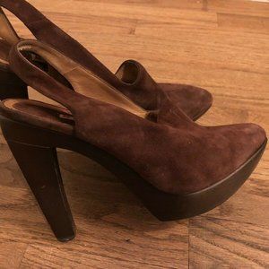Marni Plum Suede Sling Back Platform Pumps Heels